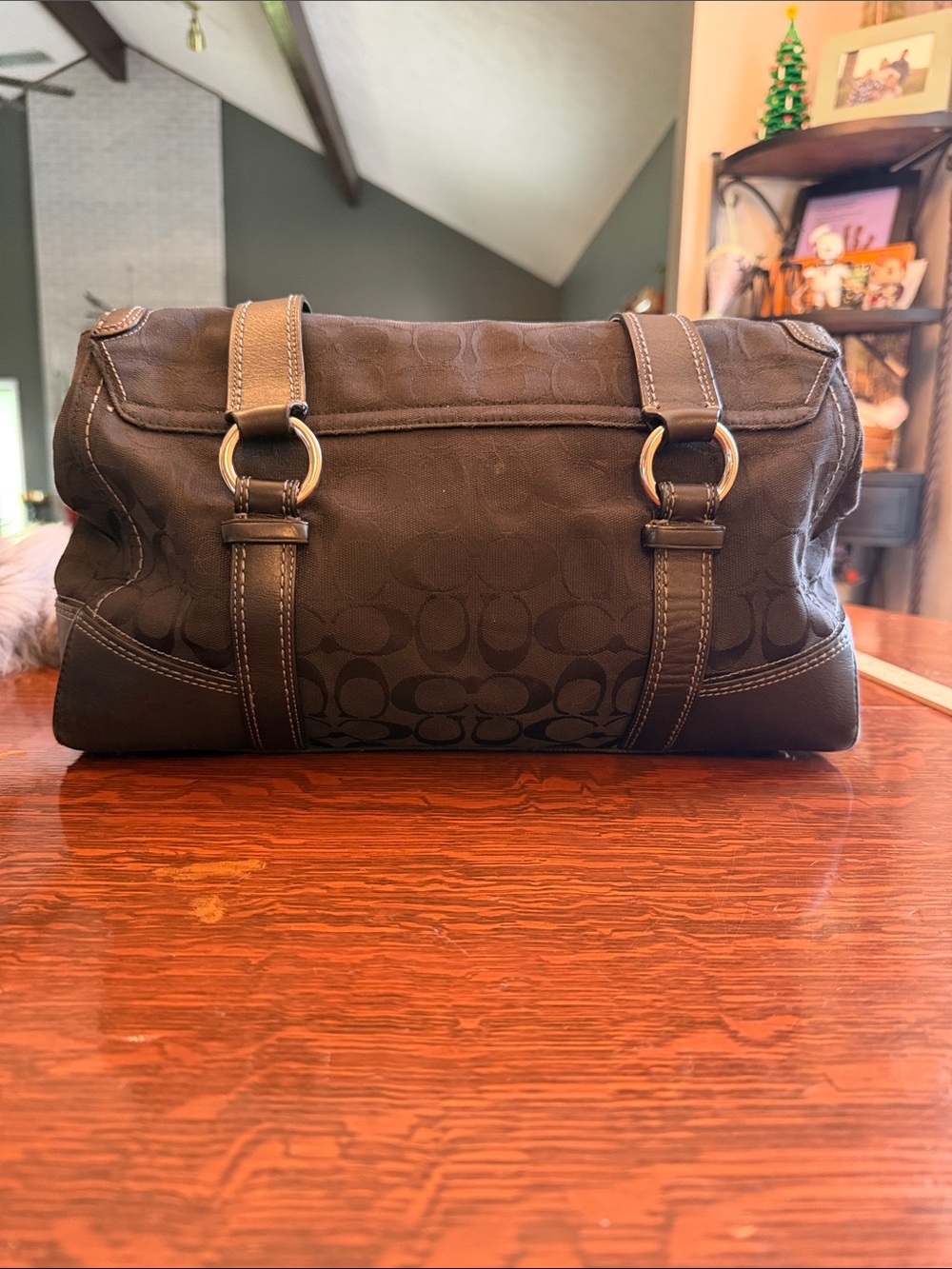 Coach Signature Hampton Flap Satchel Shoulder Bag Black Canvas - Picture 4 of 16